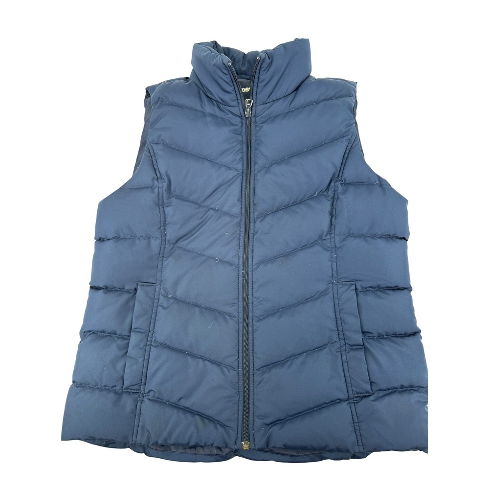 Lands' End Puffer Vest Womens Medium Navy Blue Down Insulated Quilted Shell